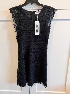 Amylynn Black Lace Cap-Sleeve Dress-small